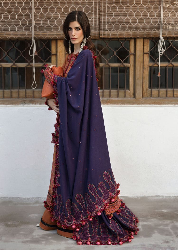 SP-MB610 Unstitched Heavy Embroidered Dhanak Suit With Embroidered Dhanak Shawl - Shaa Posh