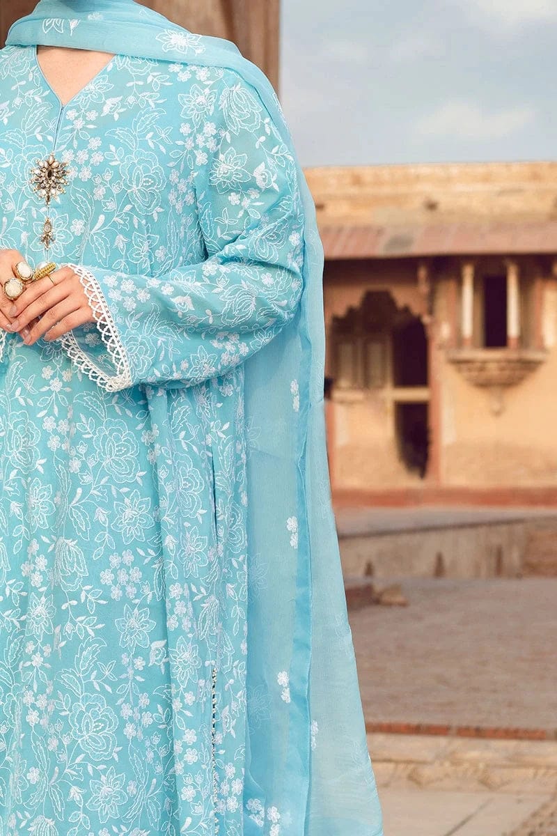SP-108 Dhanak 3Pc Embroidered Suit With Dhanak Embroidered Shawl - Shaa Posh