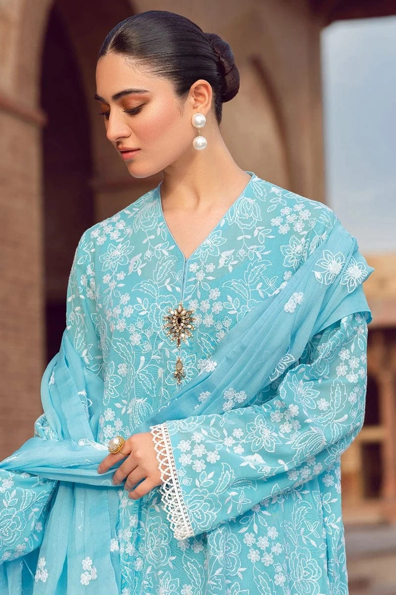 SP-108 Dhanak 3Pc Embroidered Suit With Dhanak Embroidered Shawl - Shaa Posh