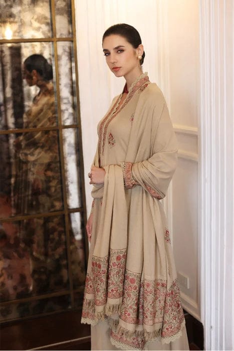 SR-30 Unstitched Embroidered Dhanak Wool Suit With Embroidered Dhanak Shawl - Shaa Posh