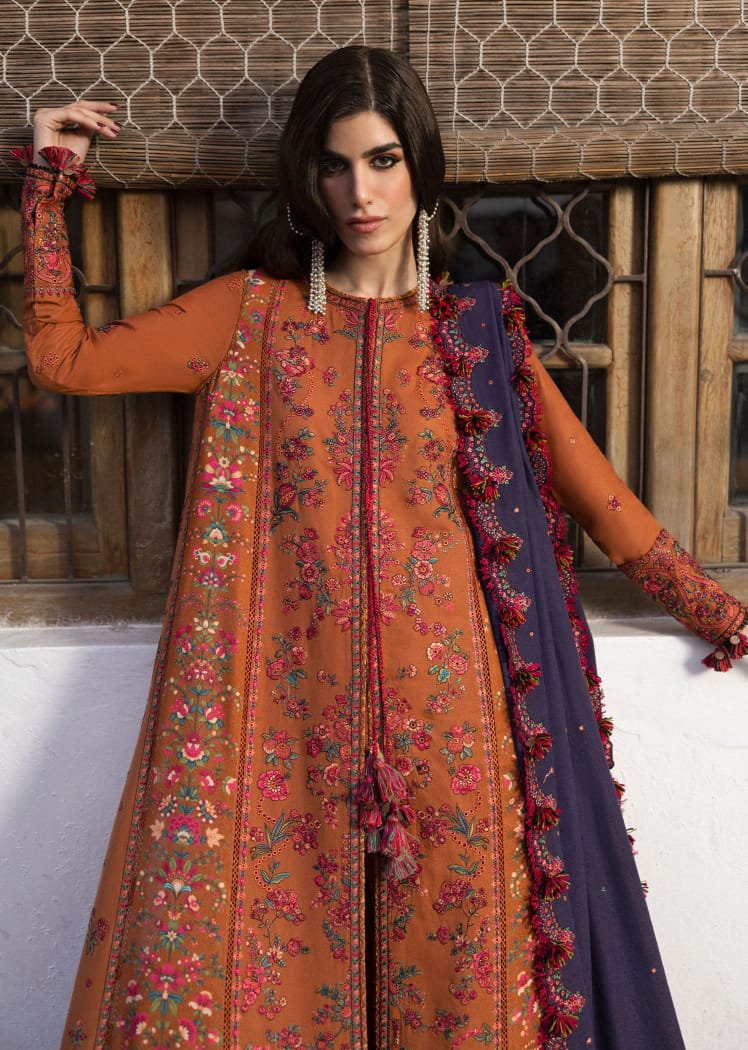 SP-MB610 Unstitched Heavy Embroidered Dhanak Suit With Embroidered Dhanak Shawl - Shaa Posh
