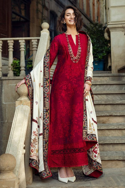 SP-MQ560 Dhanak Embroidered Suit with Dhanak Embroidered Shawl - Shaa Posh