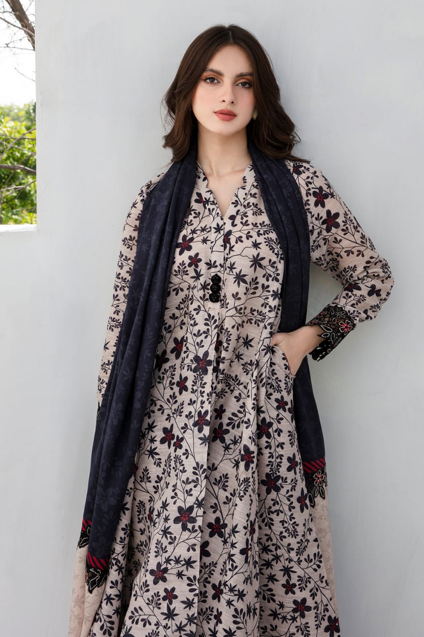 SP-BQ410 Digital Printed Khaddar 3Pc Suit With Digital Printed Khaddar Dupatta - Shaa Posh