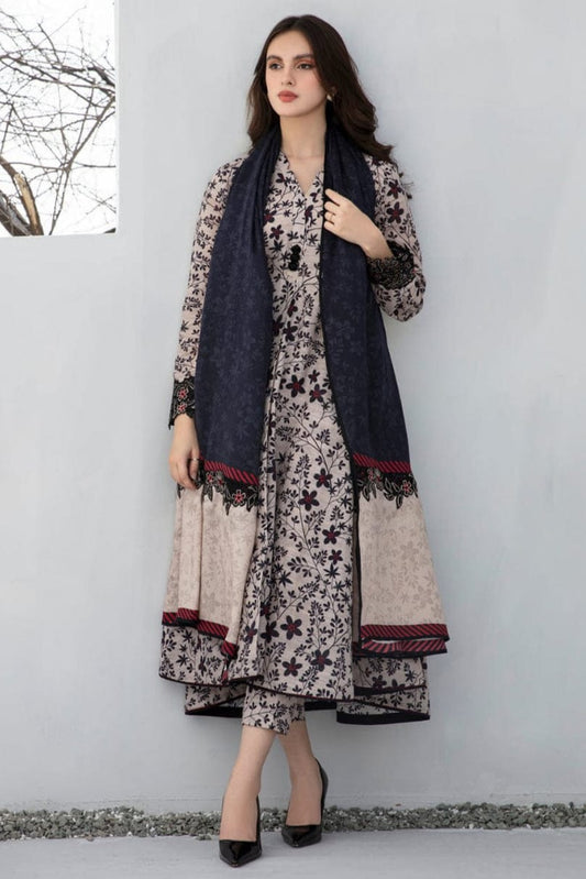 SP-BQ410 Digital Printed Khaddar 3Pc Suit With Digital Printed Khaddar Dupatta - Shaa Posh