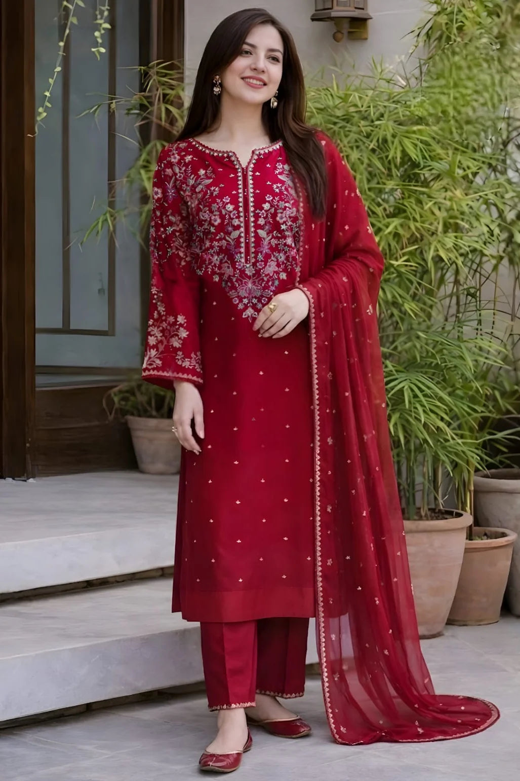 SP-D2700 (8.2 Meters) Unstitched Fully Embroidered Dhanak Suit With Embroidered Dhanak Shawl