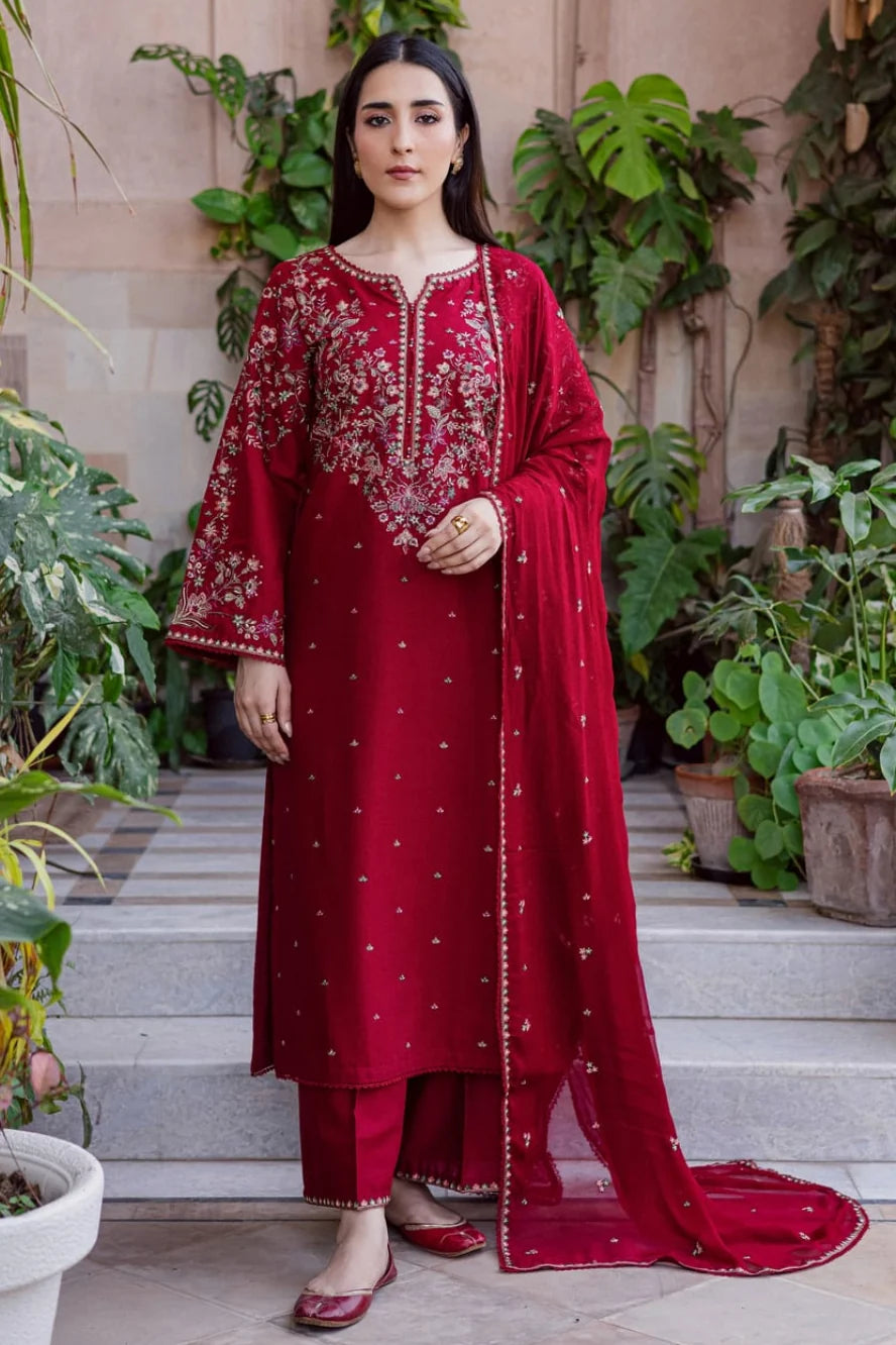SP-D2700 (8.2 Meters) Unstitched Fully Embroidered Dhanak Suit With Embroidered Dhanak Shawl