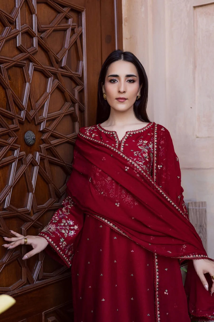SP-D2700 (8.2 Meters) Unstitched Fully Embroidered Dhanak Suit With Embroidered Dhanak Shawl