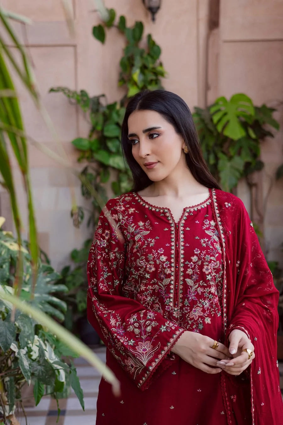 SP-D2700 (8.2 Meters) Unstitched Fully Embroidered Dhanak Suit With Embroidered Dhanak Shawl