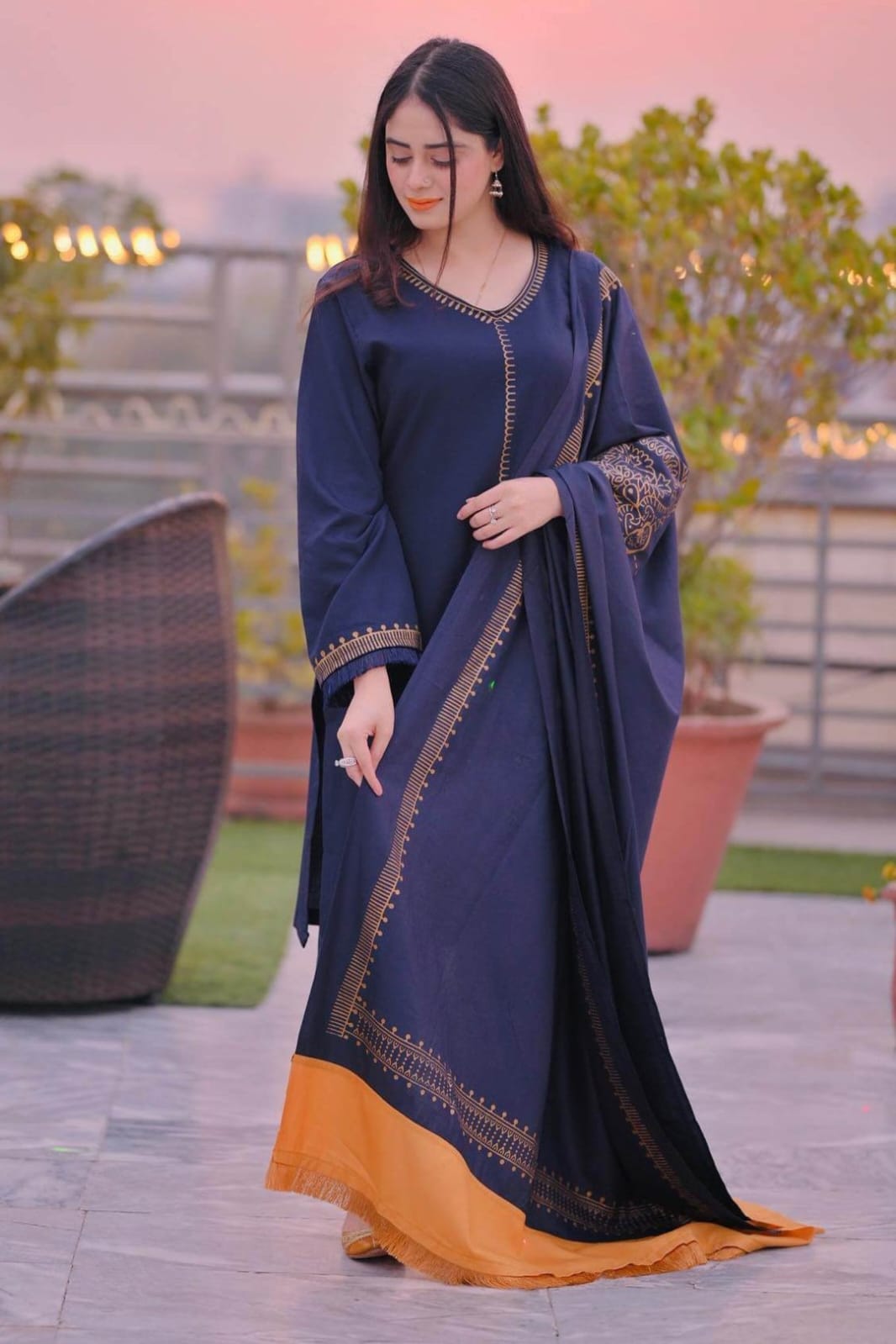 SP-1145 3Pc Unstitched Dhanak Suit with Printed Wool Shawl - Shaa Posh