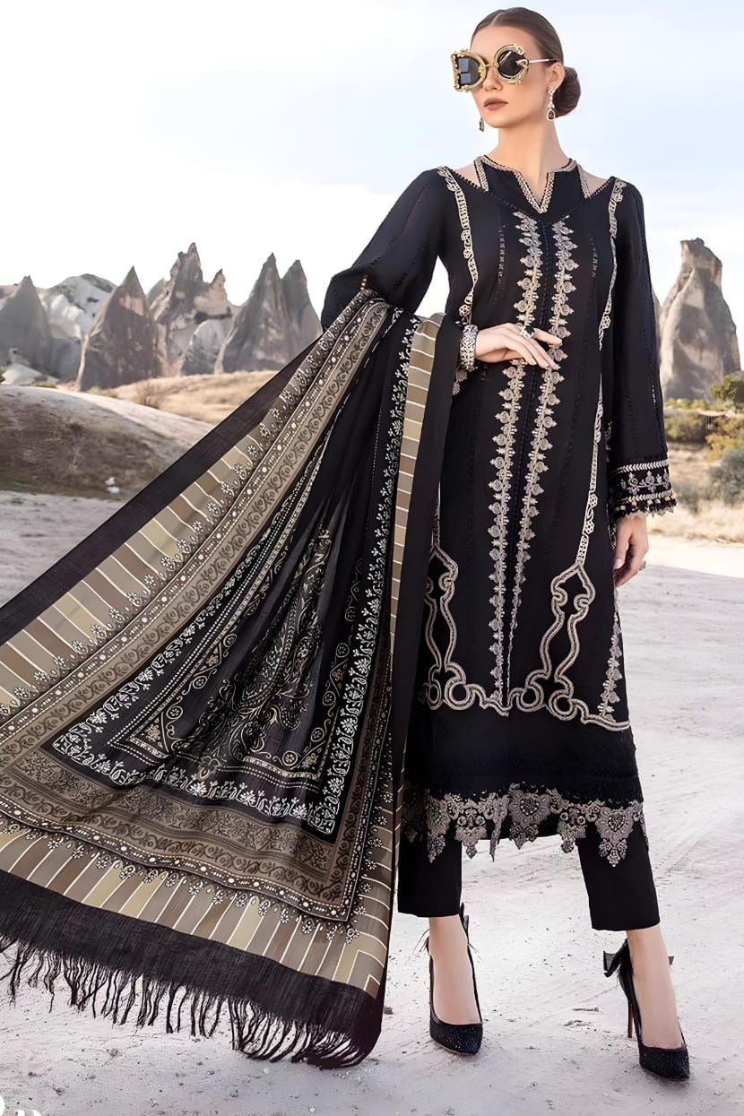 SP-49 Unstitched Embroidered Dhanak Suit With Embroidered Dhanak Shawl - Shaa Posh