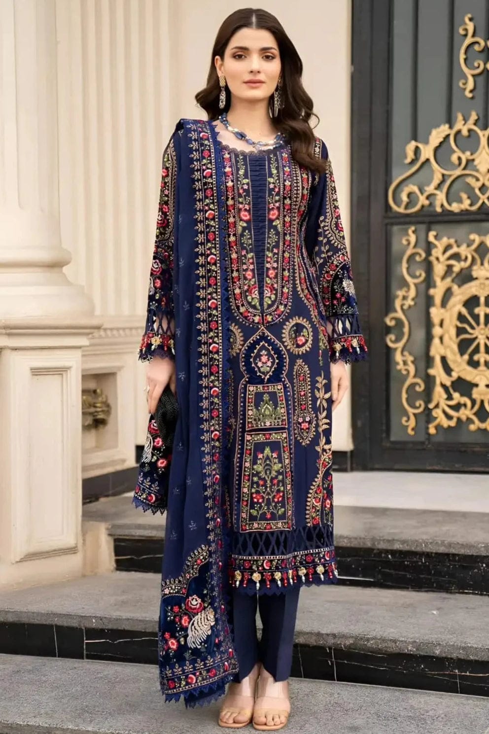 SP-MB965 Unstitched Embroidered Dhanak Wool Suit With Embroidered Dhanak Shawl - Shaa Posh