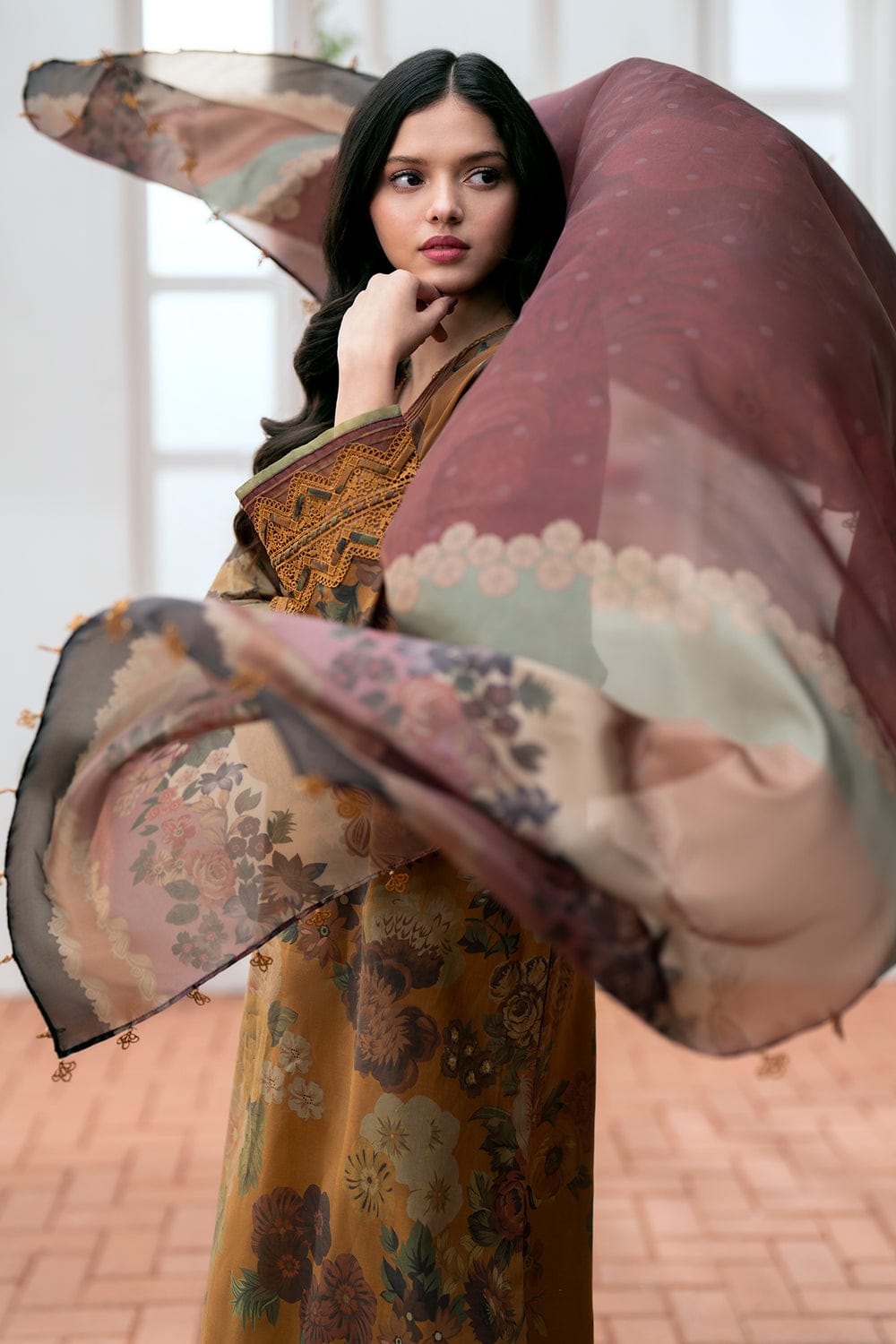 SP-BQ01 Digital Printed Khaddar Suit 3pc with Khaddar Digital Printed Dupatta & Embroidered Patches - Shaa Posh
