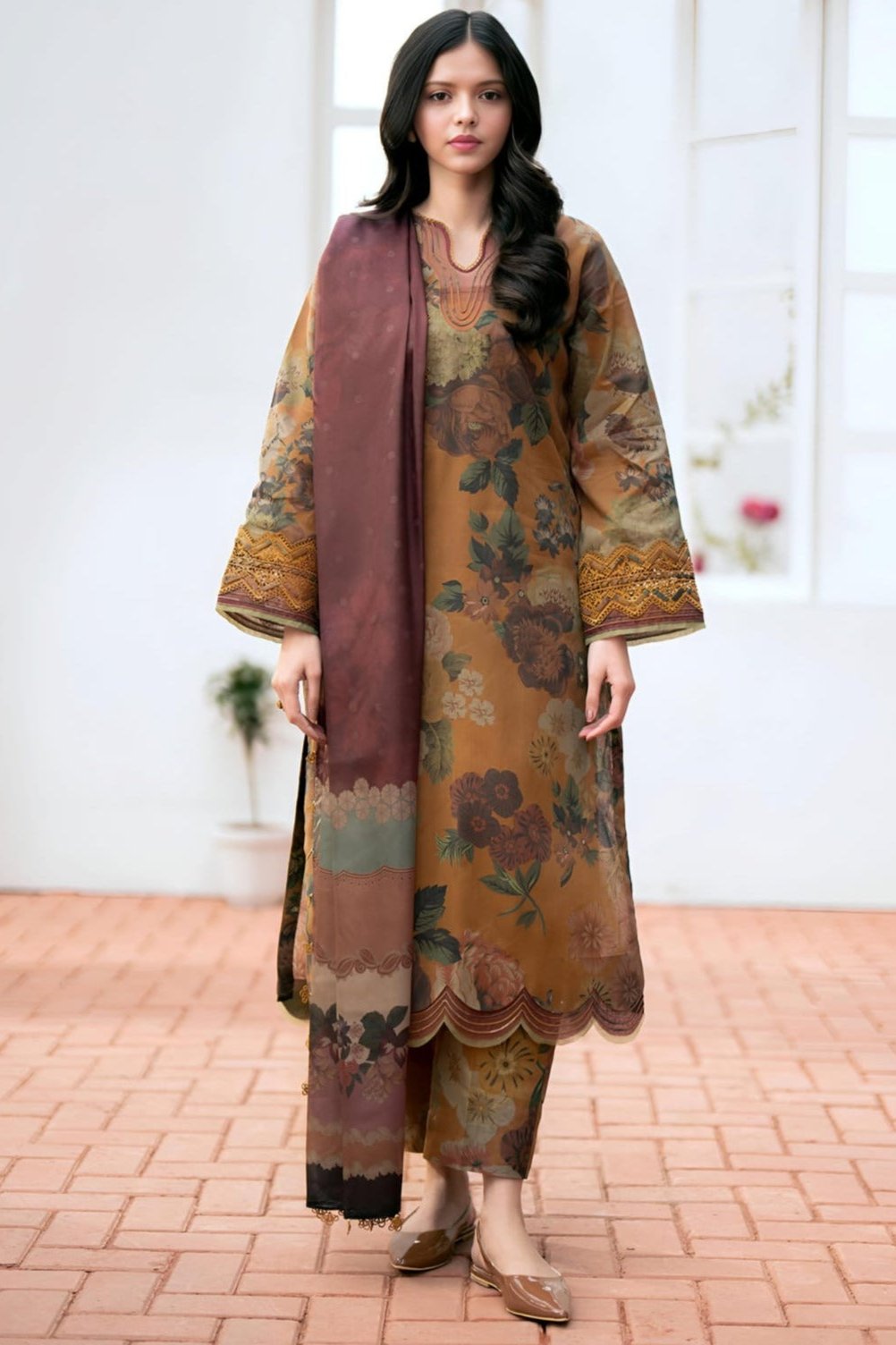 SP-BQ01 Digital Printed Khaddar Suit 3pc with Khaddar Digital Printed Dupatta & Embroidered Patches - Shaa Posh