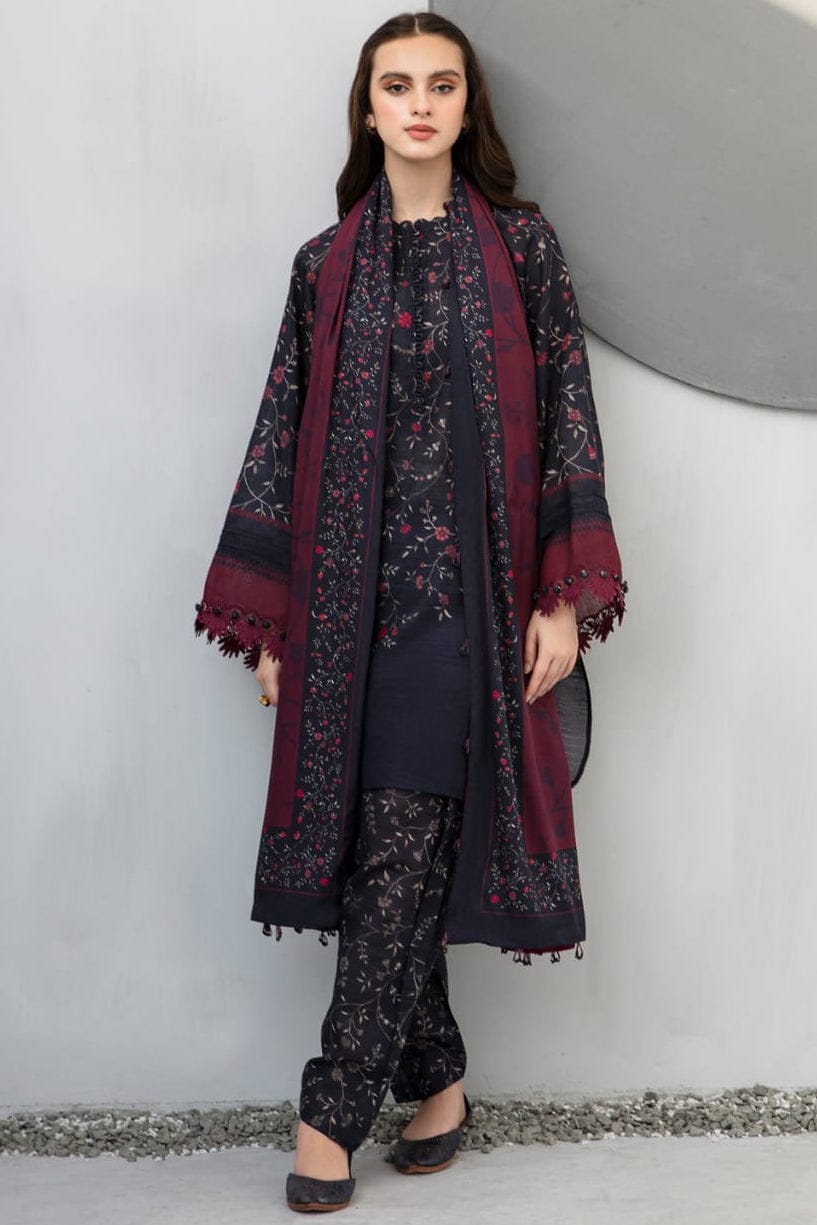 SP-BQ406 Digital Printed Khaddar 3Pc Suit With Digital Printed Khaddar Dupatta - Shaa Posh