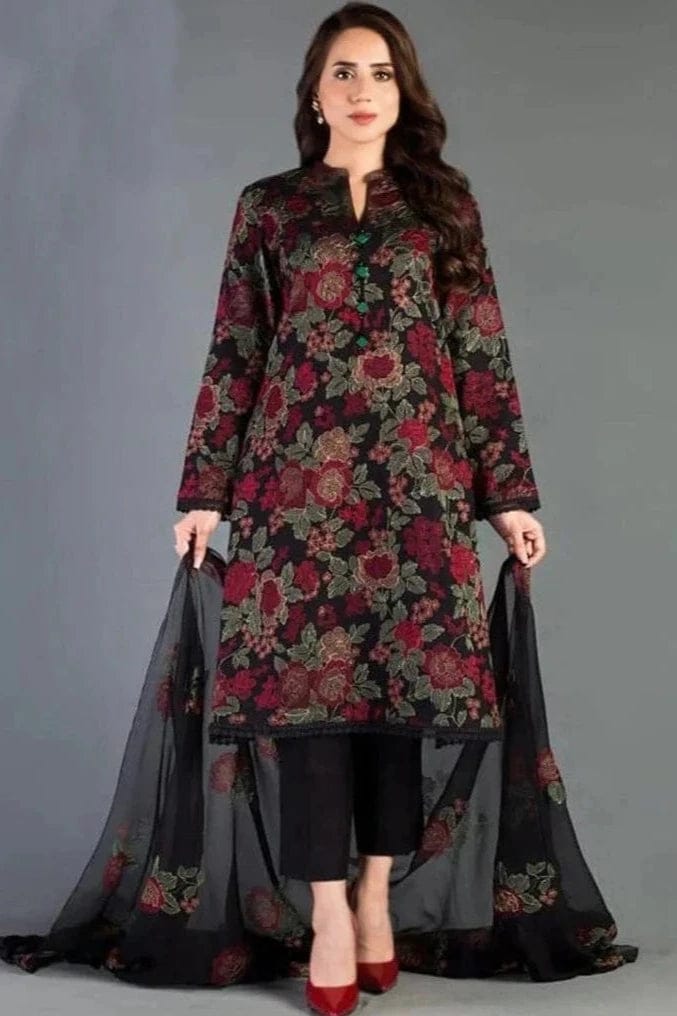 SP-BR345 Lawn Unstitched Embroidered 3pc Suit With Embroidered Chiffon Dupatta - Shaa Posh