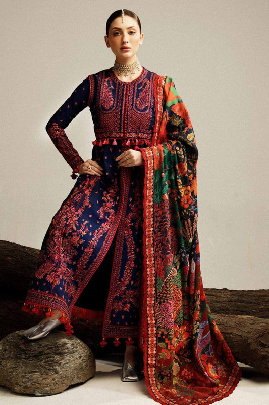 SP-HR570 Dhanak Embroidered Suit With Digital Printed Woolen Shawl - Shaa Posh