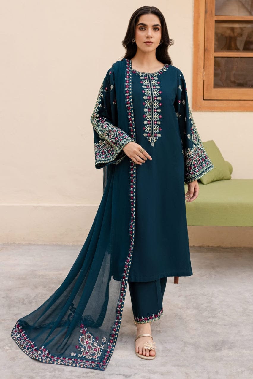 SP-LM585 Unstitched Embroidered Dhanak Suit 3pc With Embroidered Dhanak Shawl - Shaa Posh