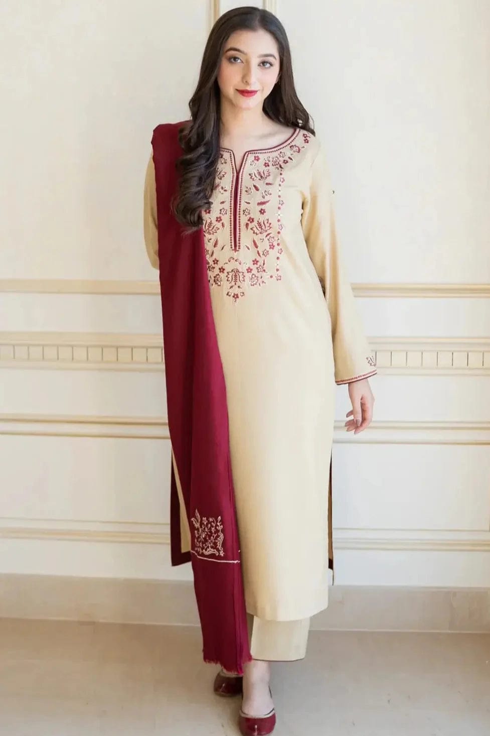 SP-AS25 Unstitched Fully Embroided Dhanak Suit With Dhanak Dupatta - Shaa Posh