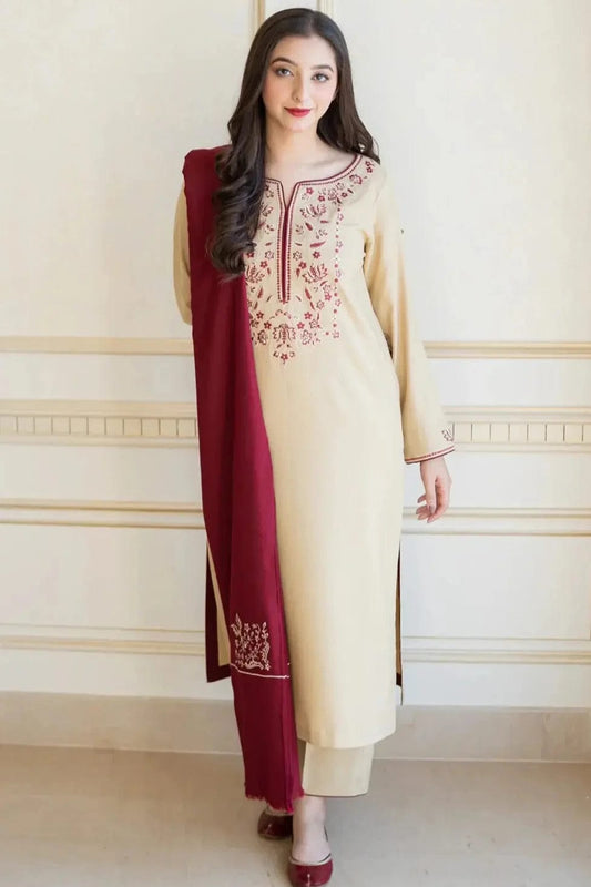 SP-AS25 Unstitched Fully Embroided Dhanak Suit With Dhanak Dupatta - Shaa Posh
