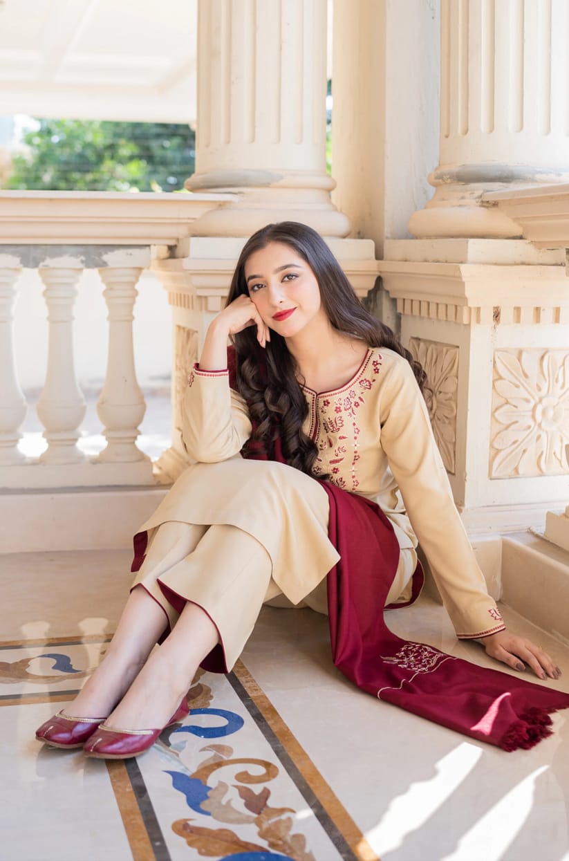 SP-AS25 Unstitched Fully Embroided Dhanak Suit With Dhanak Dupatta - Shaa Posh