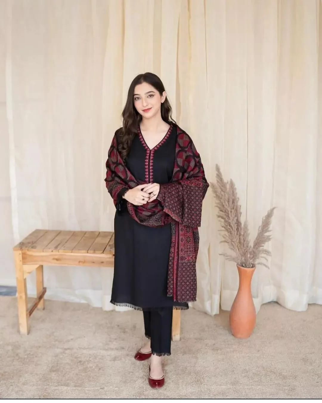 SP-BC835 3Pc Unstitched Dhanak Suit with Printed Woolen Shawl - Shaa Posh
