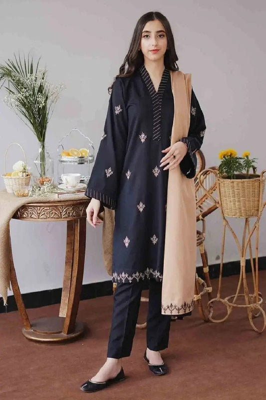 SP-BR1135 Unstitched Heavy Embroidered Dhanak Suit Embroidered Dhanak Shawl - Shaa Posh