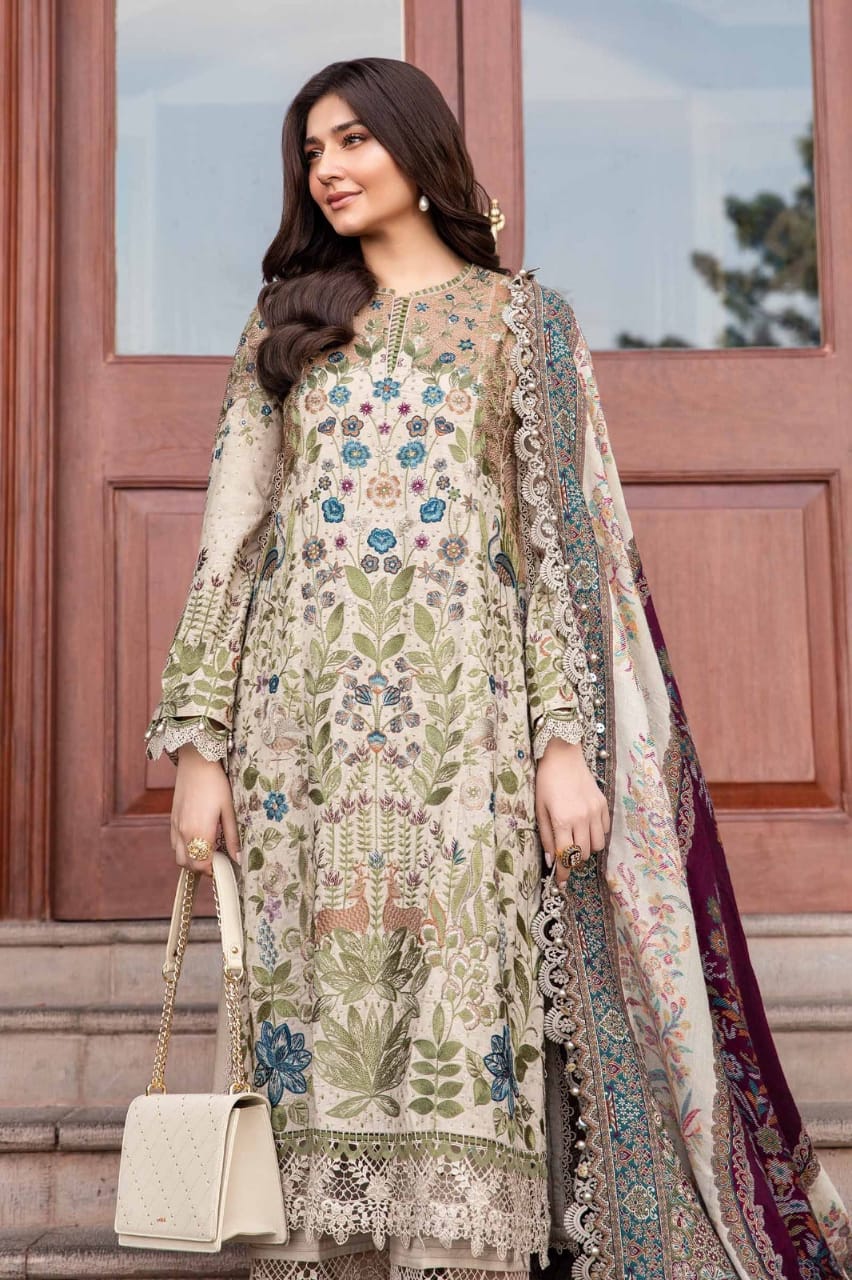 SP-MB555 Dhanak Embroidered Suit With Digital Printed Woolen Shawl - Shaa Posh