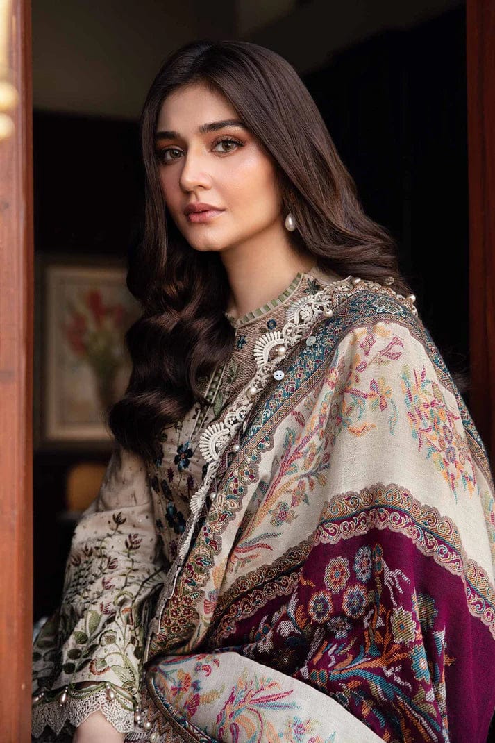 SP-MB555 Dhanak Embroidered Suit With Digital Printed Woolen Shawl - Shaa Posh