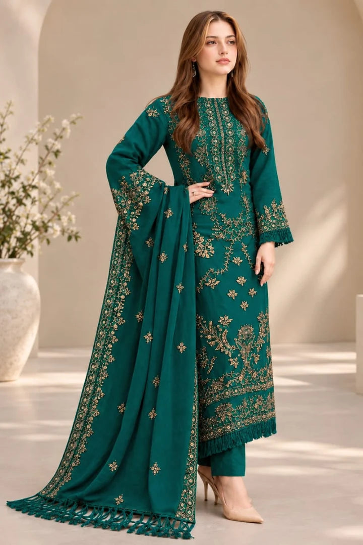 SP-NS40 (8.2 Meters) Un-Stitched Dhanak Embroidered Suit With Dhanak Embroidered Shawl