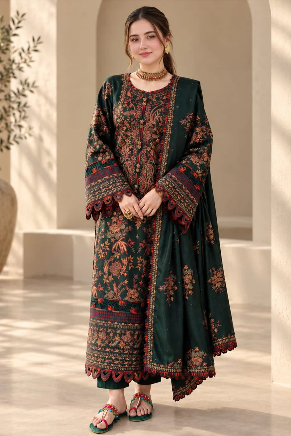 SP-AJ2915 Unstitched Fully Embroidered Dhanak Fully Embroidered Dhanak Shawl