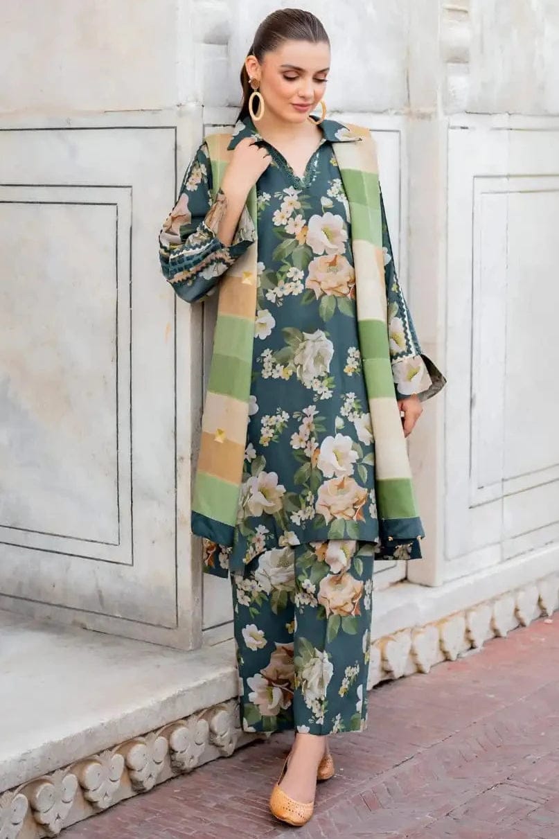 SP-Khaddar 3pc Digital Printed Suit With Digital Printed Khaddar Dupatta - Shaa Posh
