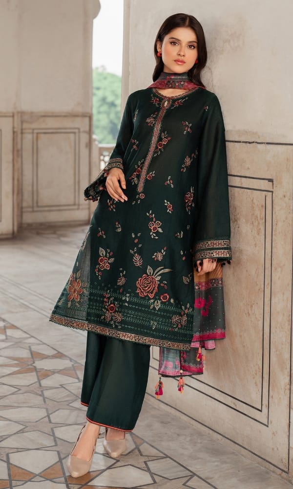SP-JZ580 Dhanak Embroidered Suit With Digital Printed Woolen Shawl - Shaa Posh