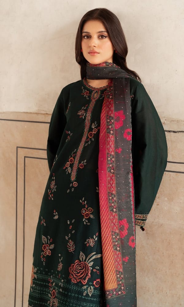 SP-JZ580 Dhanak Embroidered Suit With Digital Printed Woolen Shawl - Shaa Posh