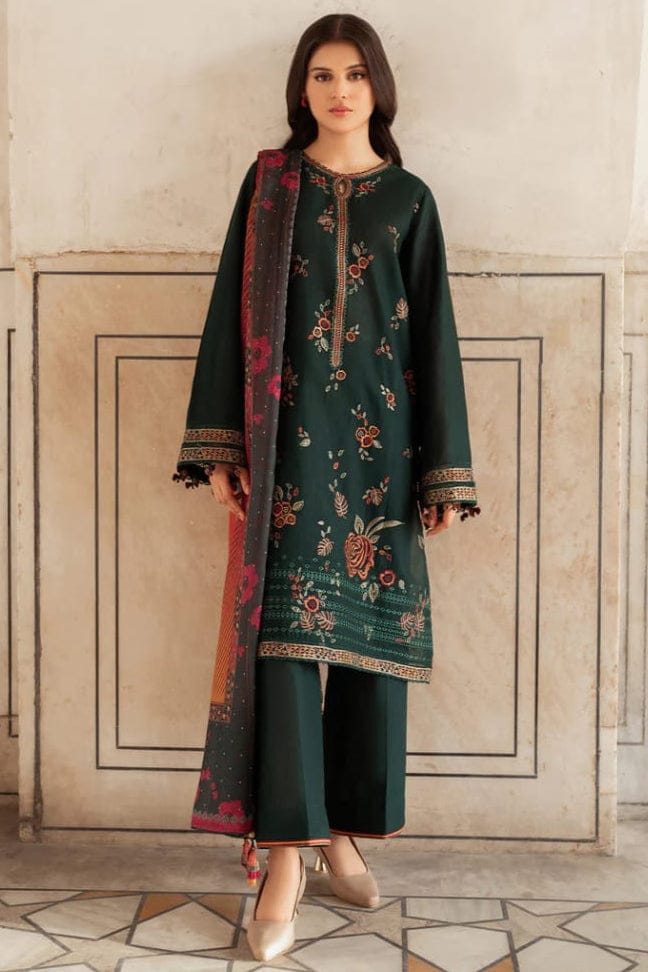 SP-JZ580 Dhanak Embroidered Suit With Digital Printed Woolen Shawl - Shaa Posh