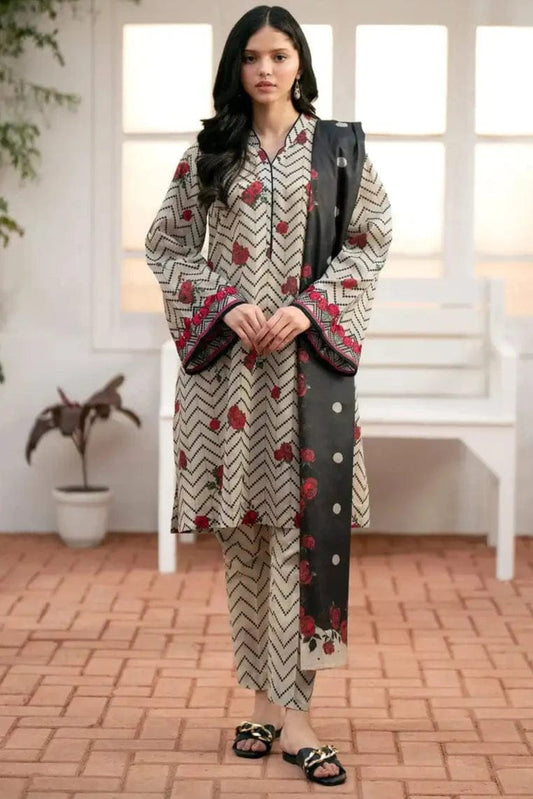 SP-BK178 Khaddar 3pc Digital Printed Suit With Digital Printed Khaddar Dupatta - Shaa Posh