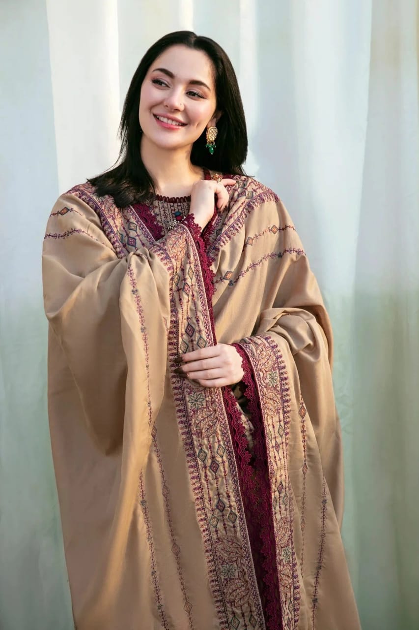 SP-FL895 Unstitched Heavy Embroidered Dhanak Suit With Embroidered Dhanak Shawl - Shaa Posh