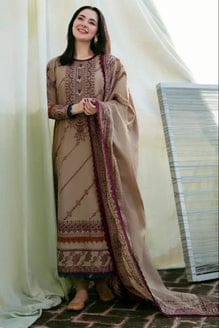 SP-FL895 Unstitched Heavy Embroidered Dhanak Suit With Embroidered Dhanak Shawl - Shaa Posh
