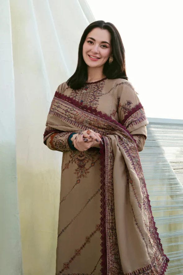 SP-FL895 Unstitched Heavy Embroidered Dhanak Suit With Embroidered Dhanak Shawl - Shaa Posh
