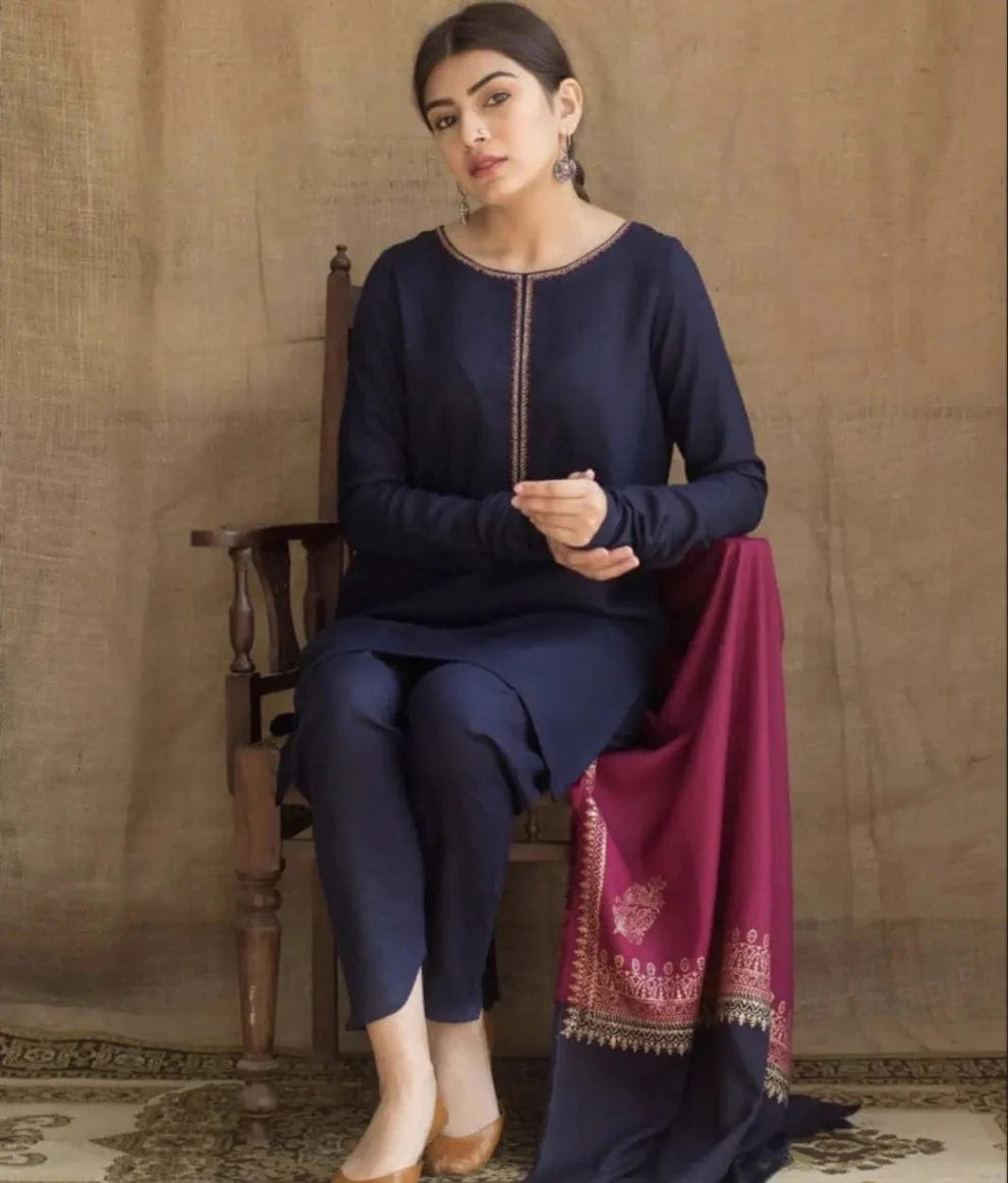 SP-AG1115 Unstitched Dhanak Marina Suit With Wool Shawl - Shaa Posh