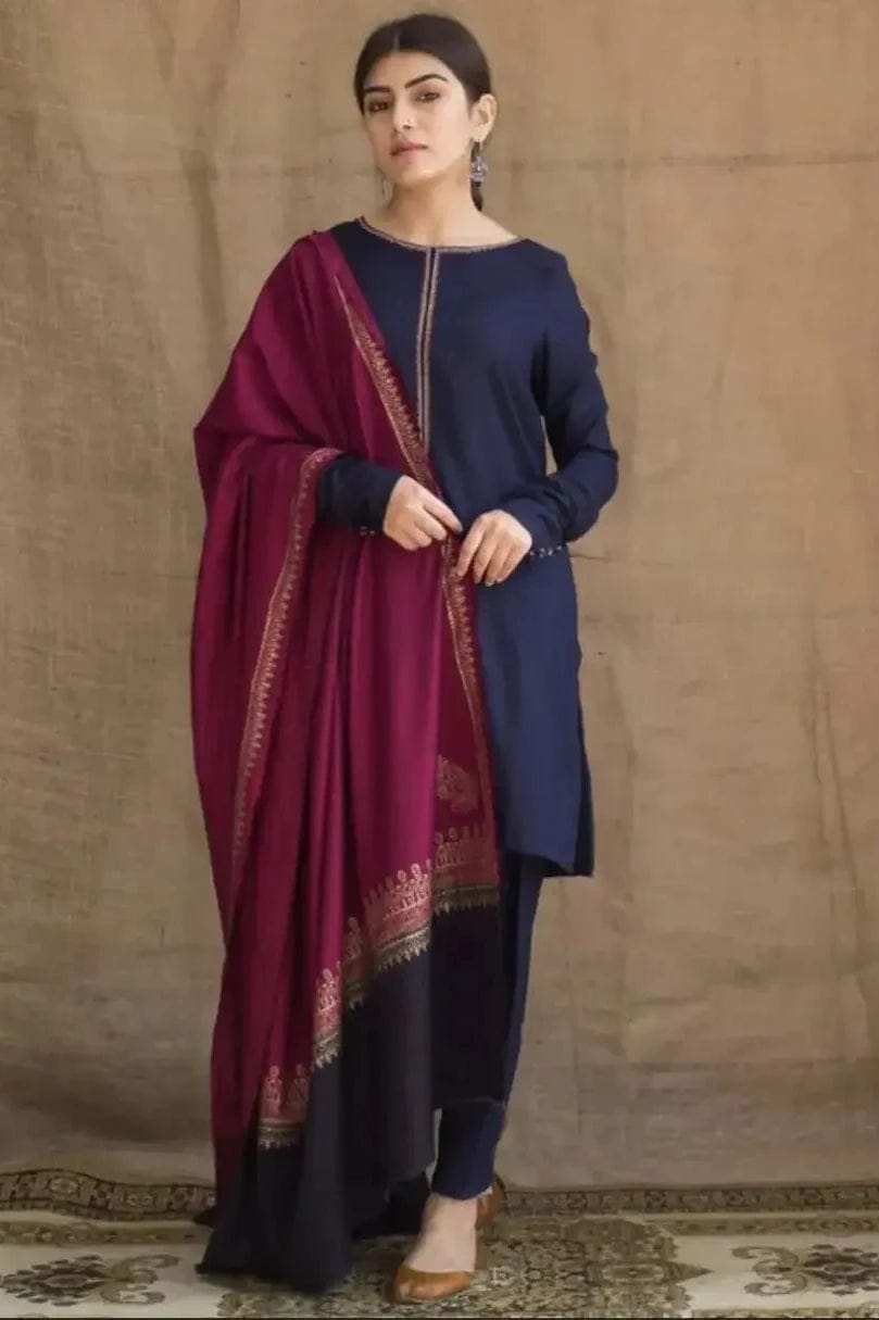 SP-AG1115 Unstitched Dhanak Marina Suit With Wool Shawl - Shaa Posh