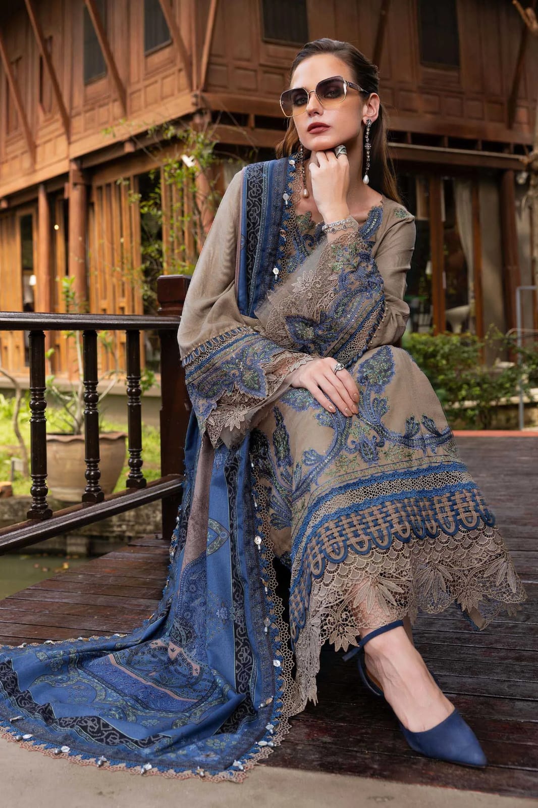 SP-MB3050 Unstitched Fully Embroidered Dhanak Suit With Digital Printed Wool Shawl
