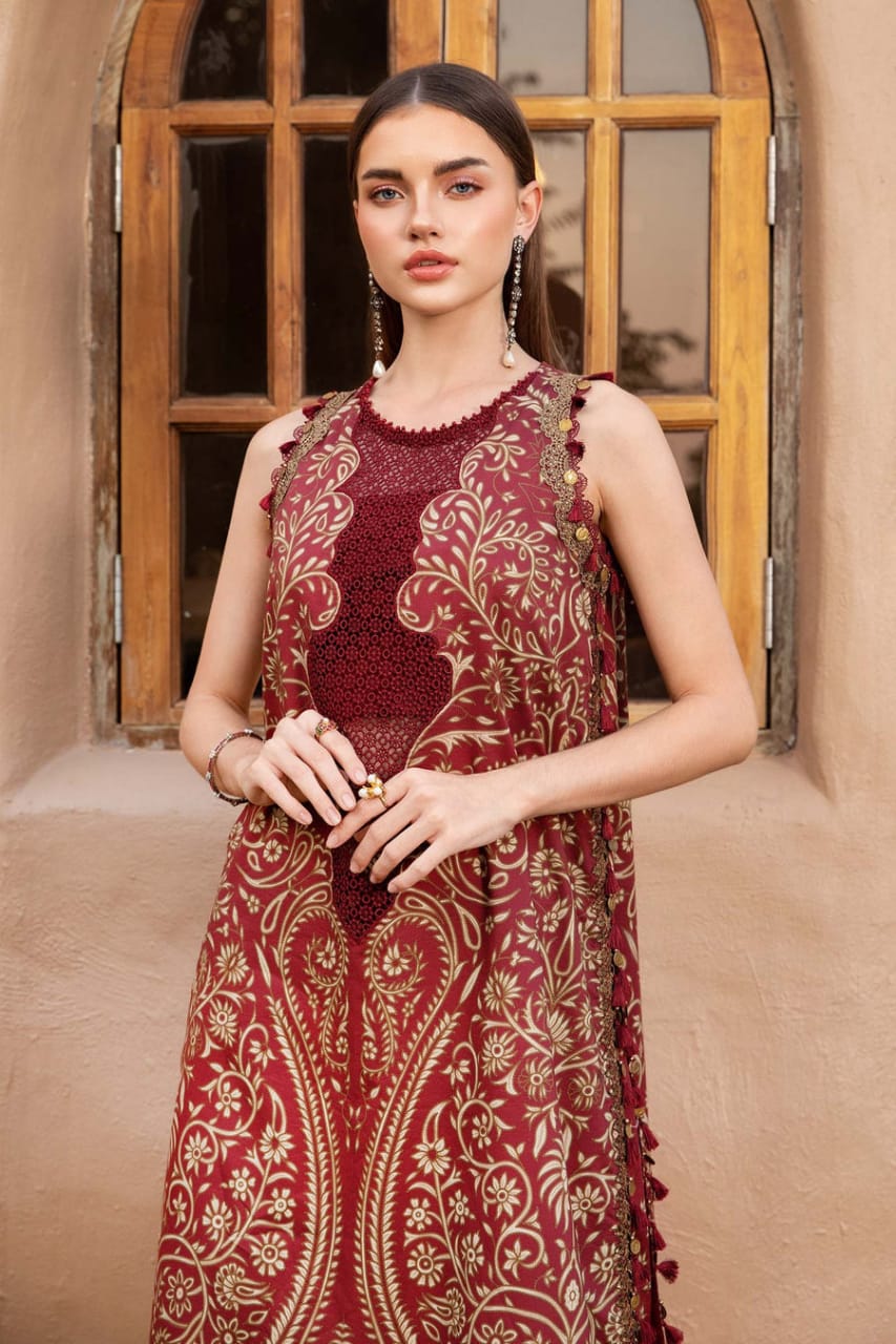 SP-MB478 Unstitched Digital Printed Lawn Suit 3pc With Voil Lawn Digital Printed Dupatta & Embroidered Patches - Shaa Posh