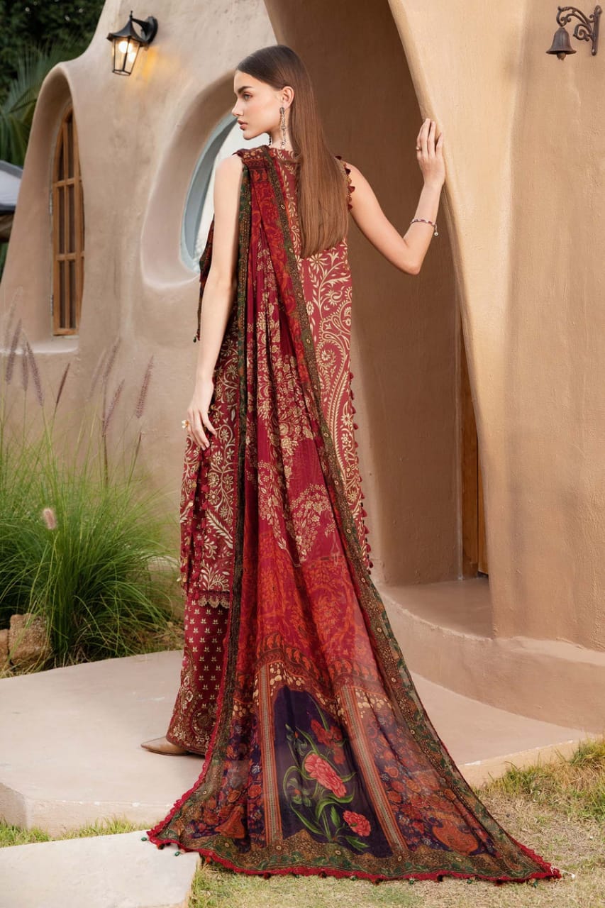 SP-MB478 Unstitched Digital Printed Lawn Suit 3pc With Voil Lawn Digital Printed Dupatta & Embroidered Patches - Shaa Posh