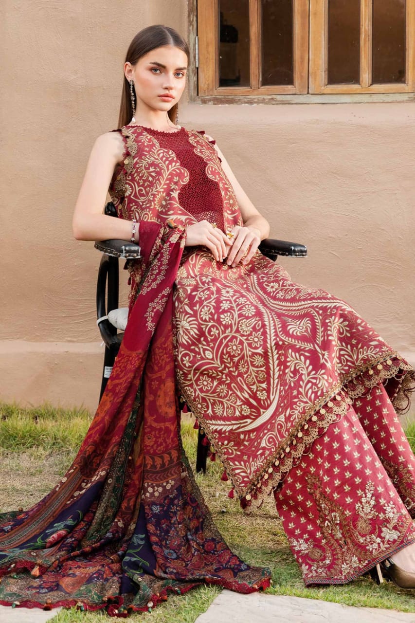 SP-MB478 Unstitched Digital Printed Lawn Suit 3pc With Voil Lawn Digital Printed Dupatta & Embroidered Patches - Shaa Posh