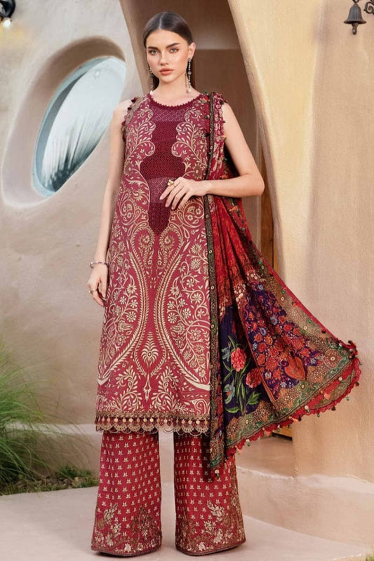 SP-MB478 Unstitched Digital Printed Lawn Suit 3pc With Voil Lawn Digital Printed Dupatta & Embroidered Patches - Shaa Posh