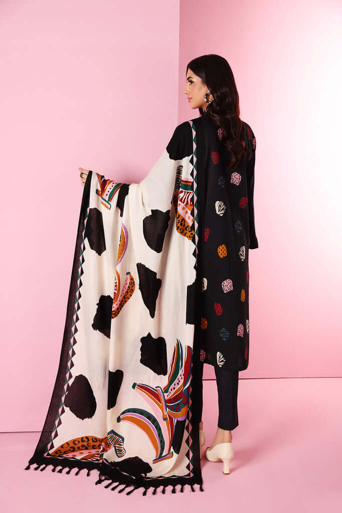 SP-NS1085 Unstitched Embroidered Dhanak Suit With Woolen Printed Shawl - Shaa Posh