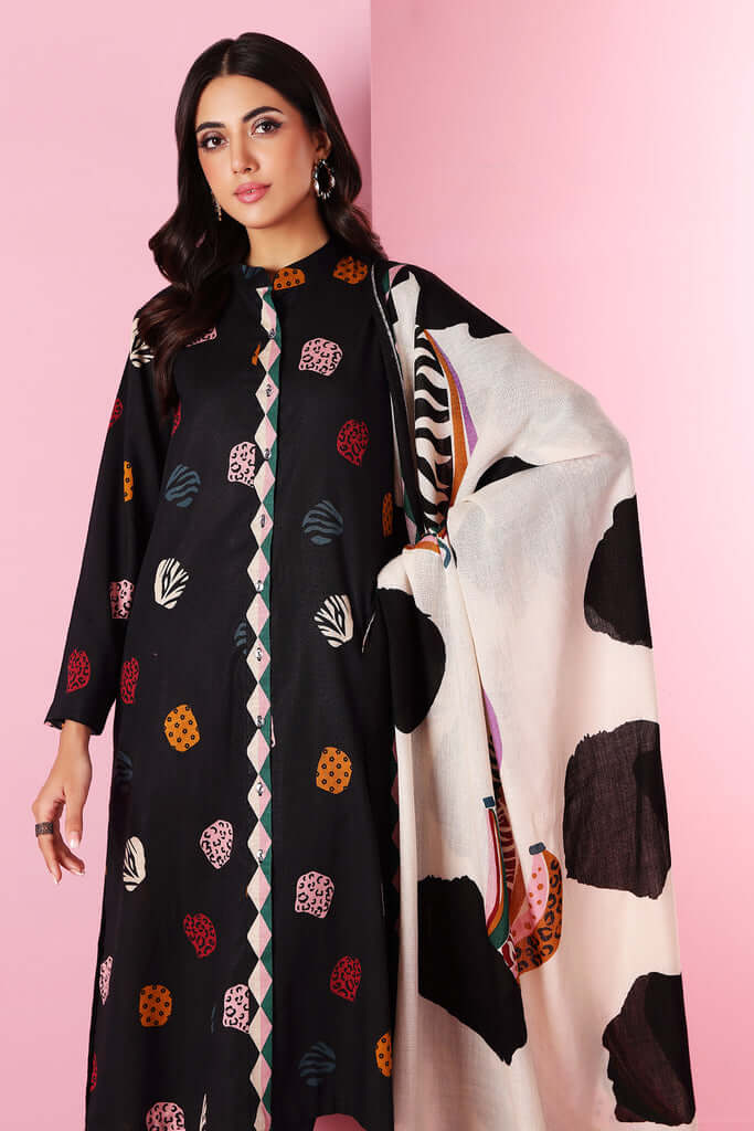 SP-NS1085 Unstitched Embroidered Dhanak Suit With Woolen Printed Shawl - Shaa Posh