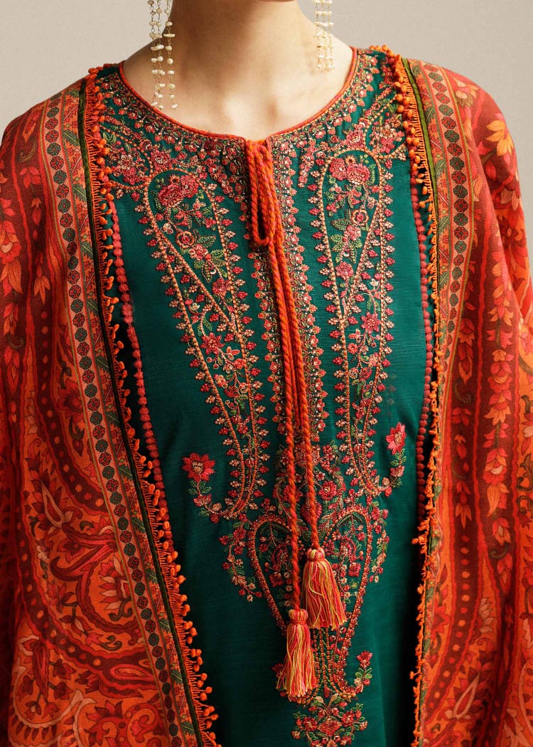 SP-MB525 Dhanak Embroidered Suit With Digital Printed Woolen Shawl - Shaa Posh