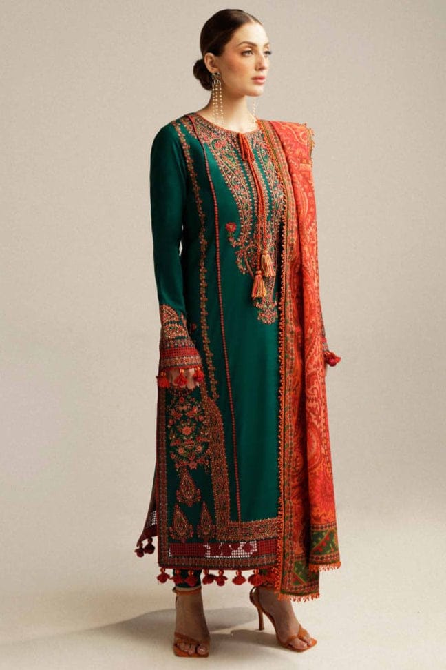 SP-MB525 Dhanak Embroidered Suit With Digital Printed Woolen Shawl - Shaa Posh