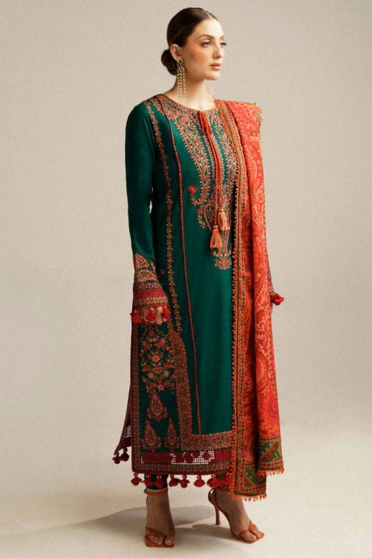 SP-MB525 Dhanak Embroidered Suit With Digital Printed Woolen Shawl - Shaa Posh